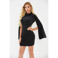 Sexy Black irregular Mini Long Sleeve Dress